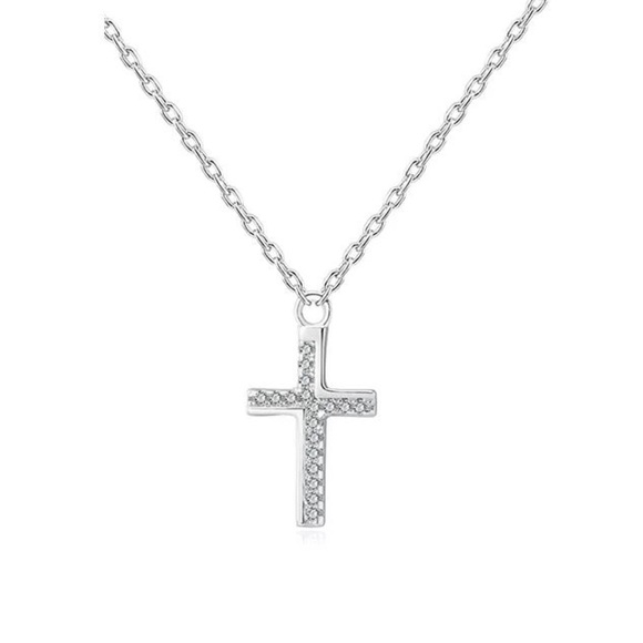 White Gold Cross  • 14K Gold Cross • Cross • Dainty Necklace • Sterling Silver - Picture 1 of 2
